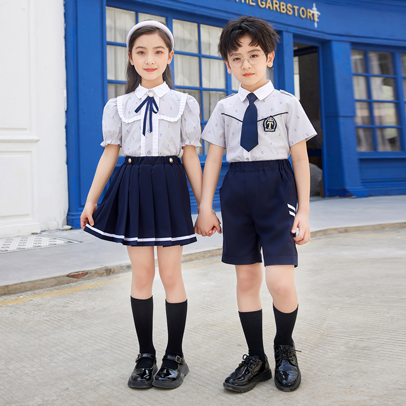 HT054-2230 – Summer Woven British-Style Short-Sleeve Shirt with T/R Skirt/Shorts Set
