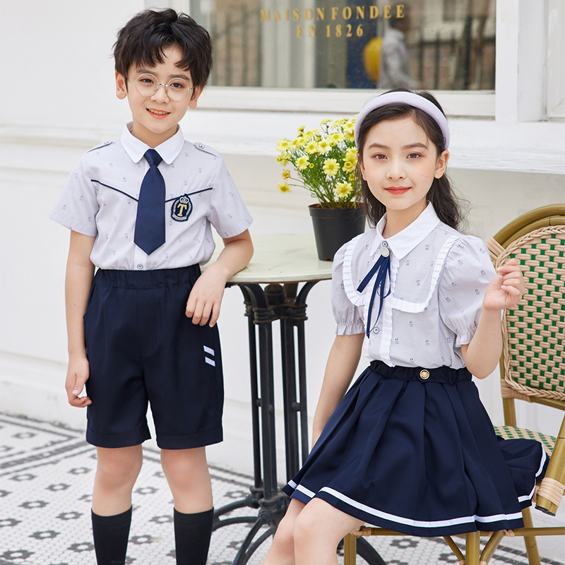 HT054-2230 – Summer Woven British-Style Short-Sleeve Shirt with T/R Skirt/Shorts Set