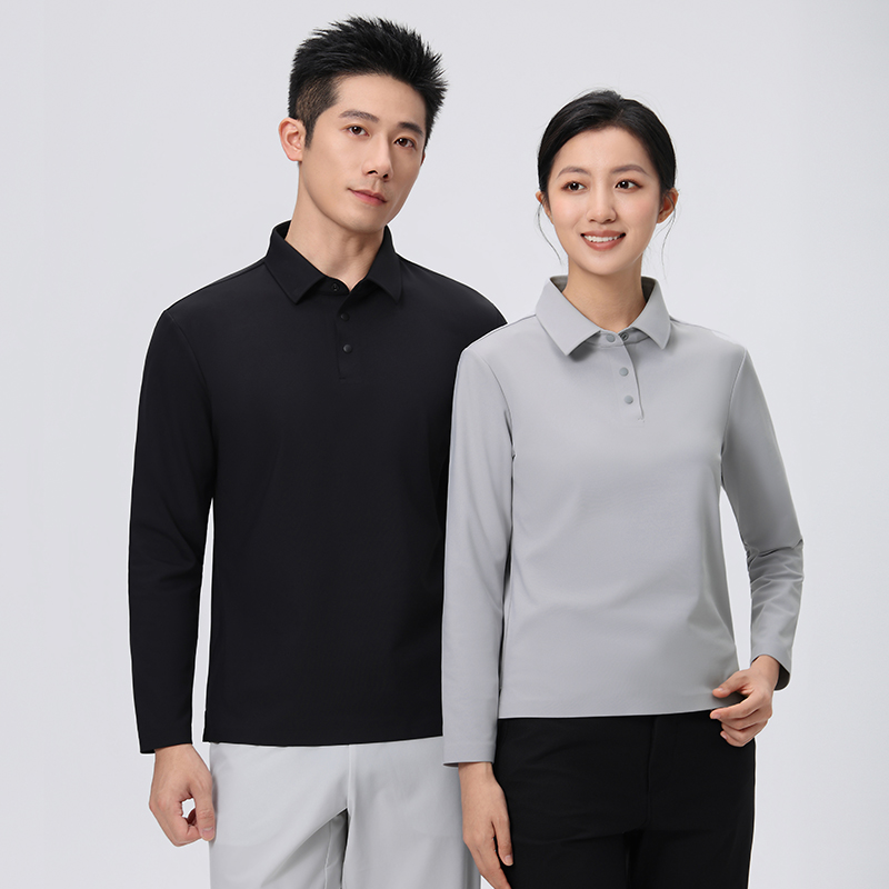 HT042-042 Premium brushed thermal?feel seamless bonded double-layer collar with colour?matched snap buttons, long-sleeve polo