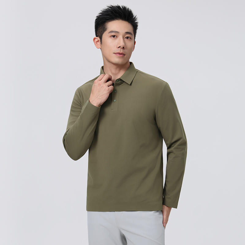 HT042-042 Premium brushed thermal?feel seamless bonded double-layer collar with colour?matched snap buttons, long-sleeve polo