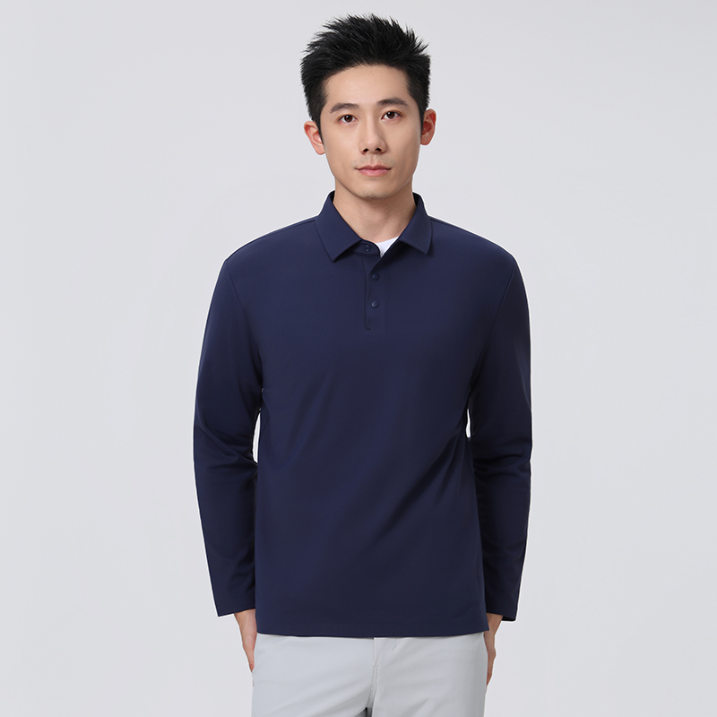 HT042-042 Premium brushed thermal?feel seamless bonded double-layer collar with colour?matched snap buttons, long-sleeve polo