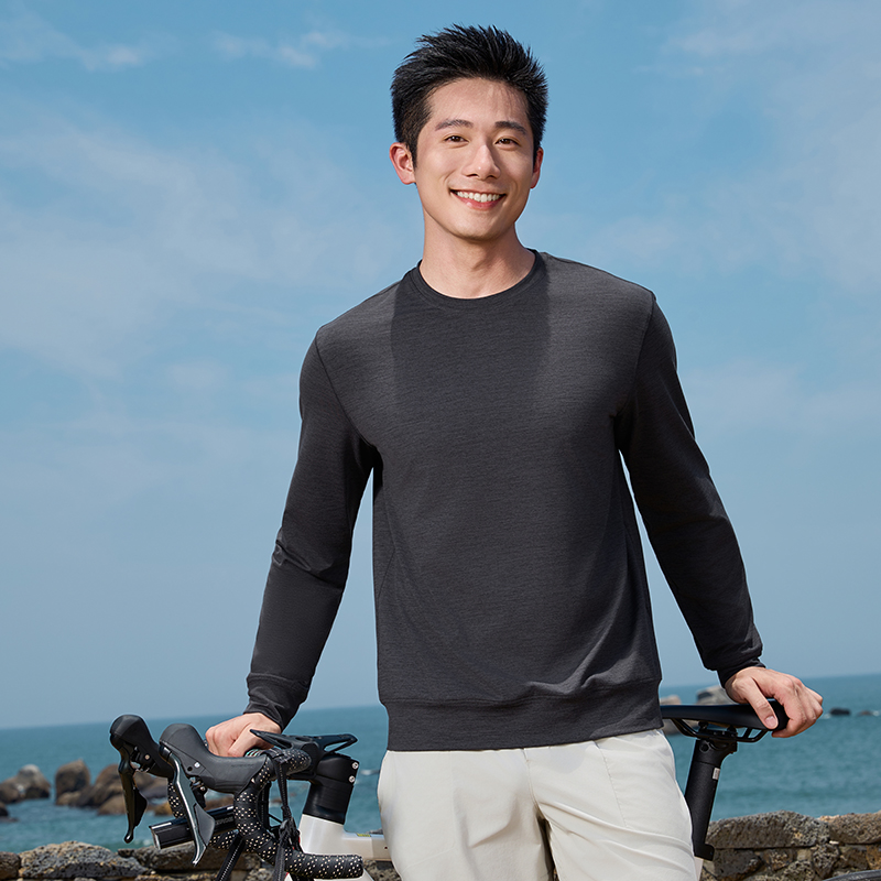 HT042-050 Premium CDP cationic fancy?yarn skin?friendly breathable long?sleeve crew?neck T?shirt