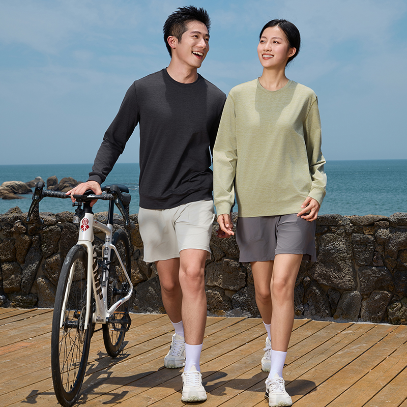 HT042-050 Premium CDP cationic fancy?yarn skin?friendly breathable long?sleeve crew?neck T?shirt